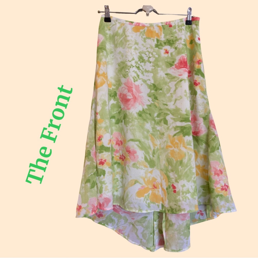 EMMA JAMES Floral Cottagecore Boho Women’s Skirt Gauzy Hi/Low Light Airy Lined - Picture 3 of 13